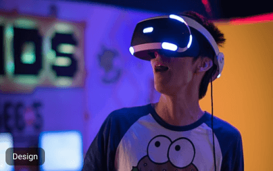 A boy wearing VR box.